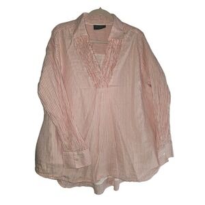 Lane Bryant Top Pink & White Gold Shimmer Striped V Neck Long Sleeve Size 22/24